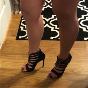 Betsey Johnson Blue 'Mila' Black Satin Strappy Heels Size 7